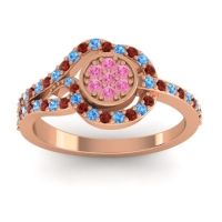 Pink Tourmaline Fashion Ring In 14K Rose Gold With Garnet And Swiss Blue Topaz – Avarana Statement Ring