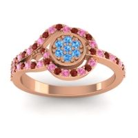 Swiss Blue Topaz Fashion Ring In 14K Rose Gold With Pink Tourmaline And Garnet – Avarana Statement Ring