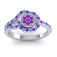 Amethyst Fashion Ring In 14k White Gold With Swiss Blue Topaz – Avarana Statement Ring