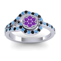 Amethyst Fashion Ring In 14k White Gold With Swiss Blue Topaz And Black Onyx – Avarana Statement Ring