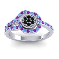 Black Onyx Fashion Ring In 14k White Gold With Amethyst And Swiss Blue Topaz – Avarana Statement Ring