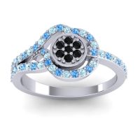 Black Onyx Fashion Ring In 14k White Gold With Aquamarine And Swiss Blue Topaz – Avarana Statement Ring