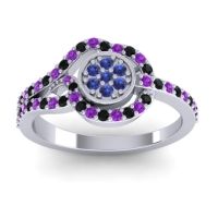 Blue Sapphire Fashion Ring In 14k White Gold With Black Onyx And Amethyst – Avarana Statement Ring