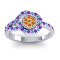 Citrine Fashion Ring In 14k White Gold With Amethyst And Swiss Blue Topaz – Avarana Statement Ring