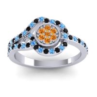 Citrine Fashion Ring In 14k White Gold With Black Onyx And Swiss Blue Topaz – Avarana Statement Ring