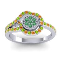 Emerald Fashion Ring In 14k White Gold With Peridot And Citrine – Avarana Statement Ring