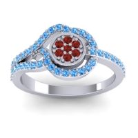 Garnet Fashion Ring In 14k White Gold With Swiss Blue Topaz – Avarana Statement Ring