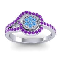 Swiss Blue Topaz Fashion Ring In 14k White Gold With Amethyst – Avarana Statement Ring