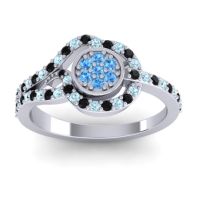 Swiss Blue Topaz Fashion Ring In 14k White Gold With Aquamarine And Black Onyx – Avarana Statement Ring