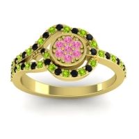 Pink Tourmaline Fashion Ring In 14k Yellow Gold With Peridot And Black Onyx – Avarana Statement Ring