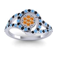 Citrine Fashion Ring In 14k White Gold With Black Onyx And Swiss Blue Topaz – Navata Statement Ring