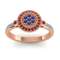 Blue Sapphire Fashion Ring In 18K Rose Gold With Ruby And Swiss Blue Topaz – Kendra Statement Ring