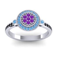 Amethyst Fashion Ring In Palladium With Swiss Blue Topaz And Black Onyx – Kendra Statement Ring