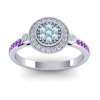 Aquamarine Fashion Ring In 14k White Gold With Lab Diamond And Amethyst – Kendra Statement Ring