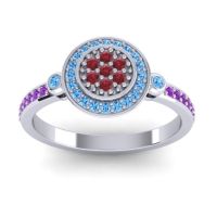Ruby Fashion Ring In 18k White Gold With Swiss Blue Topaz And Amethyst – Kendra Statement Ring