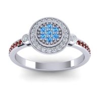 Swiss Blue Topaz Fashion Ring In 14k White Gold With Lab Diamond And Garnet – Kendra Statement Ring