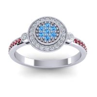 Swiss Blue Topaz Fashion Ring In 14k White Gold With Lab Diamond And Ruby – Kendra Statement Ring