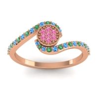 Pink Tourmaline Fashion Ring In 18K Rose Gold With Swiss Blue Topaz And Emerald – Vapi Simple Ring