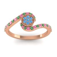 Swiss Blue Topaz Fashion Ring In 18K Rose Gold With Emerald And Pink Tourmaline – Vapi Simple Ring