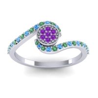Amethyst Fashion Ring In 18k White Gold With Emerald And Swiss Blue Topaz – Vapi Simple Ring
