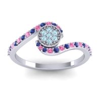 Aquamarine Fashion Ring In Palladium With Blue Sapphire And Pink Tourmaline – Vapi Simple Ring