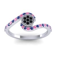 Black Onyx Fashion Ring In 18k White Gold With Blue Sapphire And Pink Tourmaline – Vapi Simple Ring