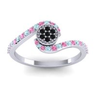 Black Onyx Fashion Ring In 18k White Gold With Pink Tourmaline And Aquamarine – Vapi Simple Ring