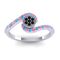 Black Onyx Fashion Ring In Palladium With Pink Tourmaline And Swiss Blue Topaz – Vapi Simple Ring