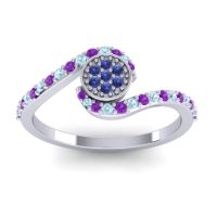 Blue Sapphire Fashion Ring In 18k White Gold With Amethyst And Aquamarine – Vapi Simple Ring