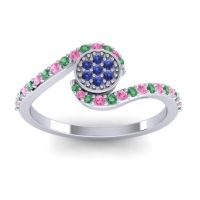 Blue Sapphire Fashion Ring In 18k White Gold With Emerald And Pink Tourmaline – Vapi Simple Ring