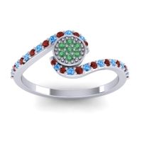 Emerald Fashion Ring In 18k White Gold With Garnet And Swiss Blue Topaz – Vapi Simple Ring