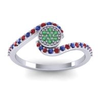 Emerald Fashion Ring In Platinum With Ruby And Blue Sapphire – Vapi Simple Ring