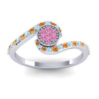 Pink Tourmaline Fashion Ring In Palladium With Citrine And Aquamarine – Vapi Simple Ring