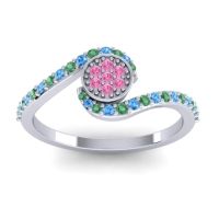 Pink Tourmaline Fashion Ring In Palladium With Emerald And Swiss Blue Topaz – Vapi Simple Ring