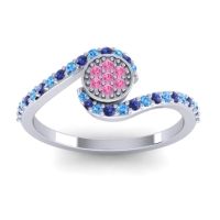 Pink Tourmaline Fashion Ring In Platinum With Swiss Blue Topaz And Blue Sapphire – Vapi Simple Ring