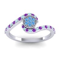 Swiss Blue Topaz Fashion Ring In Palladium With Amethyst And Aquamarine – Vapi Simple Ring