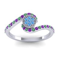 Swiss Blue Topaz Fashion Ring In 18k White Gold With Emerald And Amethyst – Vapi Simple Ring
