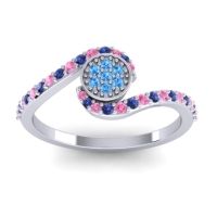 Swiss Blue Topaz Fashion Ring In Platinum With Pink Tourmaline And Blue Sapphire – Vapi Simple Ring