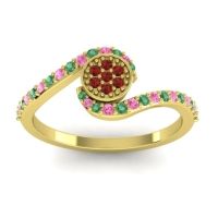 Garnet Fashion Ring In 18k Yellow Gold With Emerald And Pink Tourmaline – Vapi Simple Ring