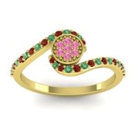 Pink Tourmaline Fashion Ring In 18k Yellow Gold With Garnet And Emerald – Vapi Simple Ring