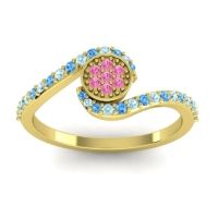 Pink Tourmaline Fashion Ring In 18k Yellow Gold With Swiss Blue Topaz And Aquamarine – Vapi Simple Ring