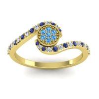 Swiss Blue Topaz Fashion Ring In 14k Yellow Gold With Blue Sapphire And Diamond – Vapi Simple Ring