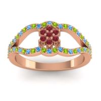 Ruby Fashion Ring In 14K Rose Gold With Swiss Blue Topaz And Peridot – Koza Simple Ring