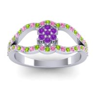 Amethyst Fashion Ring In 14k White Gold With Peridot And Pink Tourmaline – Koza Simple Ring