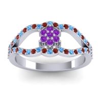 Amethyst Fashion Ring In 14k White Gold With Swiss Blue Topaz And Garnet – Koza Simple Ring