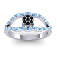 Black Onyx Fashion Ring In 14k White Gold With Swiss Blue Topaz And Aquamarine – Koza Simple Ring