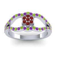 Garnet Fashion Ring In 14k White Gold With Peridot And Amethyst – Koza Simple Ring
