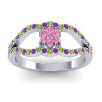 Pink Tourmaline Fashion Ring In 14k White Gold With Peridot And Amethyst – Koza Simple Ring