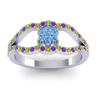Swiss Blue Topaz Fashion Ring In 14k White Gold With Peridot And Amethyst – Koza Simple Ring