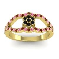 Black Onyx Fashion Ring In 14k Yellow Gold With Garnet And Pink Tourmaline – Koza Simple Ring